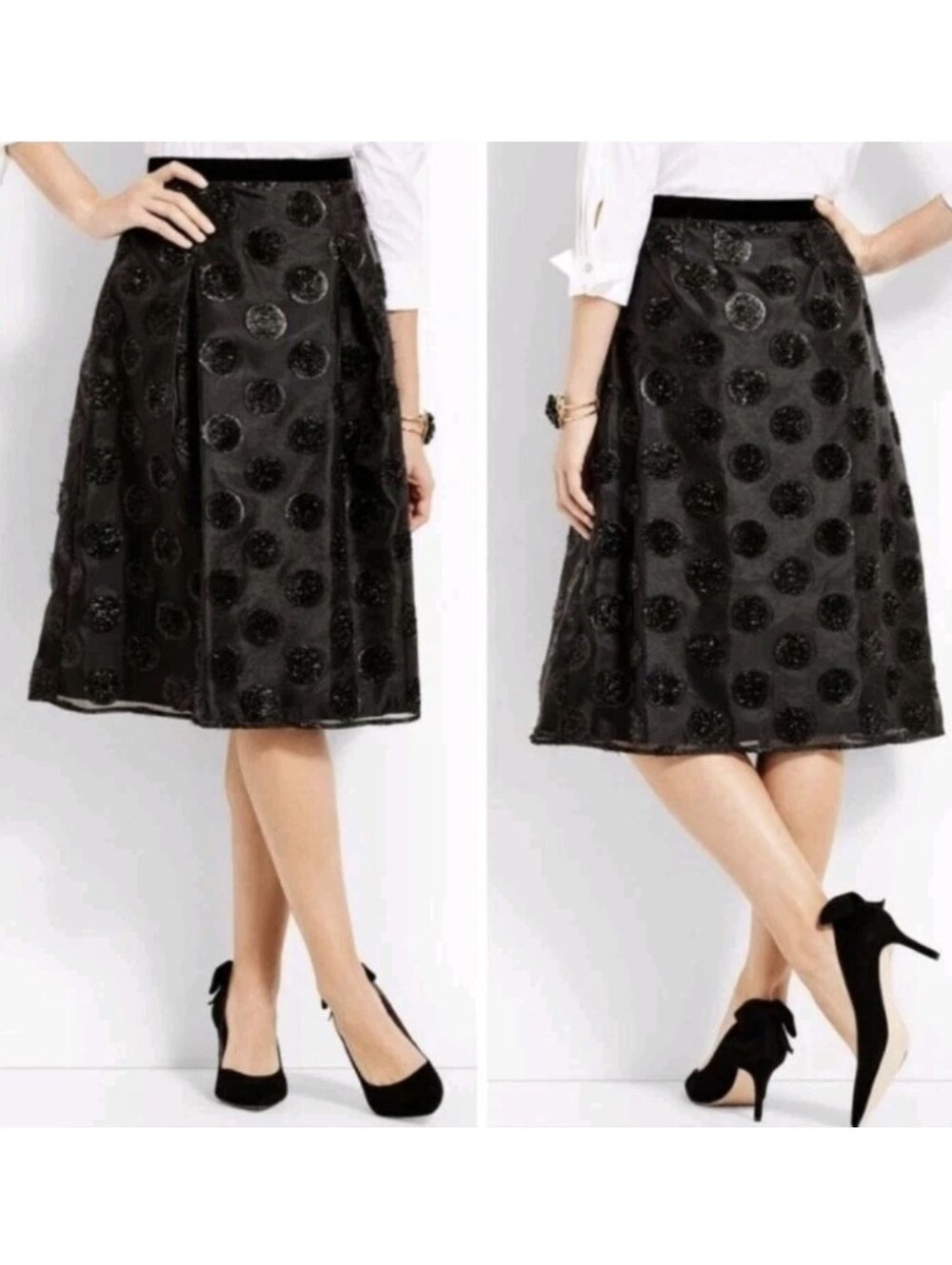 Talbots Polkadot Midi Skirt Black Sparkle Party Cocktail Holiday Wedding Sz 10